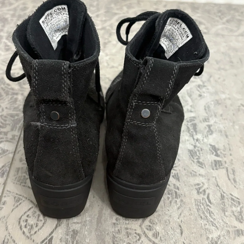 SOREL Toronto Women's Black Suede Leather Wedge Ankle Lace-up Boots | SZ 7.5